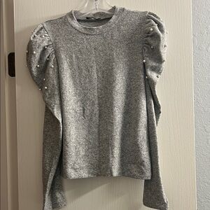 Zara Heather Gray Sweatshirt with Pearl Accents